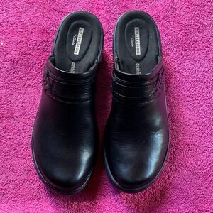 Clarks Black Leather Mules for Women